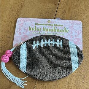 Beaded Football Pouch - Brown and Blue